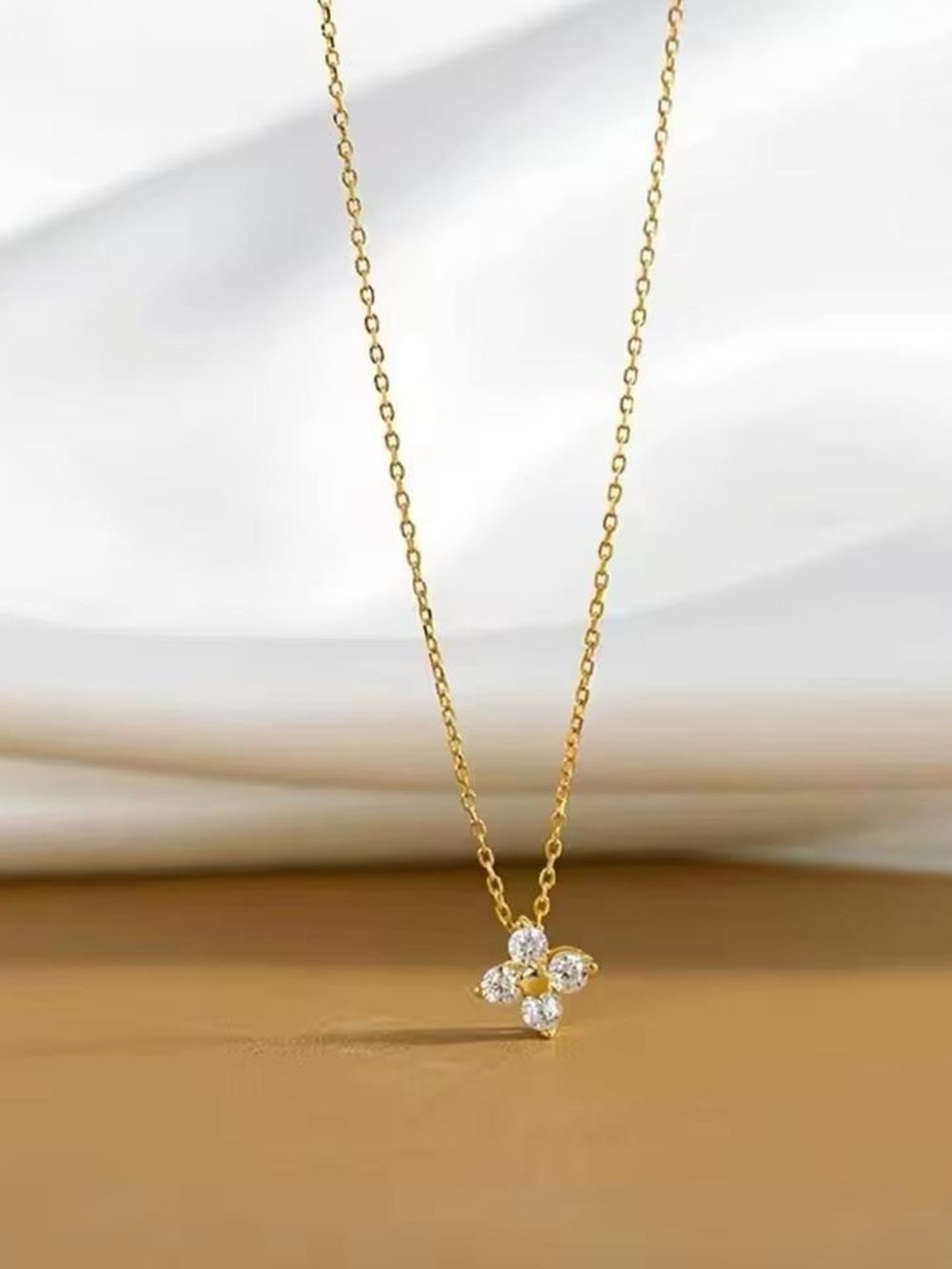 Gold Floral CZ Cluster Pendant Necklace